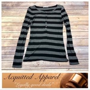 Joie Soft Henley Black Grey Long Sleeve Tee Top